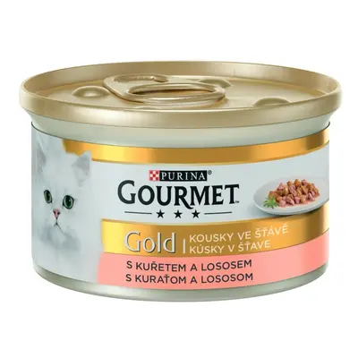 Purina Konzerva pro kočky Gourmet Gold kousky ve šťávě, losos a kuře 85 g