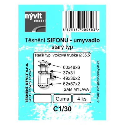 Sada těsnění umyvadlového sifonu starý typ, 4 ks
