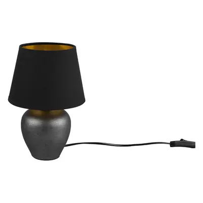 Stolní lampa Abby 1x E14 nikl starožitného vzhledu látkové stínítko černo-zlaté