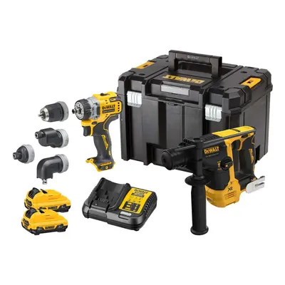 DeWALT Nářadí - 12V AKU sada vrtačky 4v1 a kombinovaného kladiva, 2x aku 3,0 Ah XR, nabíječka DC