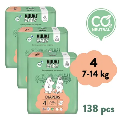 Muumi Baby 4 Maxi 7–14 kg (138 ks), měsíční balení eko plen