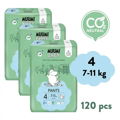 Muumi Baby Pants 4 Maxi 7-11 kg (120 ks), měsíční balení kalhotkových eko plen