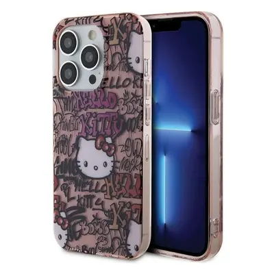 Hello Kitty Hardcase IML Štítky Graffiti kryt na iPhone 15 Pro – růžový KF2345613
