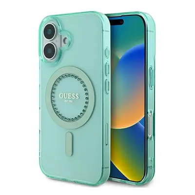 Guess IML kryt s kamínky a MagSafe na iPhone 16 Plus (GUHMP16MPFTDTEN) - zelený KF2340524