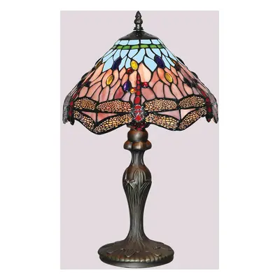 Searchlight Stolní lampa DRAGONFLY, starožitná mosaz/barva, výška 46 cm, Tiffany