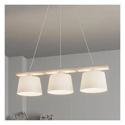 Euluna Závěsná lampa Švédsko, starožitná bílá/bílá, textil, dřevo, 3 světla