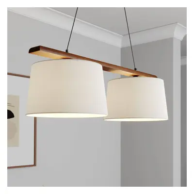 Lamkur Závěsná lampa Švédsko, starožitná bílá, textil, ořech, 2 světla
