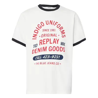 REPLAY Tričko  světle červená / černá / přírodní bílá