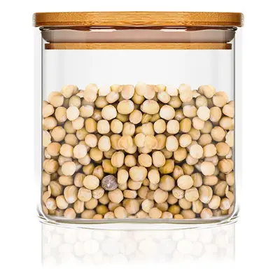 Klarstein Hranatá nádoba, bambusové víko, skladování potravin, vzduchotěsná, silikonové těsnění, 10 x 10 x 10 cm, 700 ml