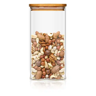 Klarstein Hranatá nádoba, bambusové víko, skladování potravin, vzduchotěsná, silikonové těsnění, 6 x 20 x 6 cm, 500 ml