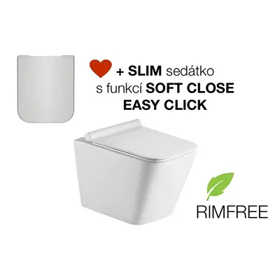 Eco produkty Square Rimless - závěsné wc bez splachovacího okruhu - včetně slim soft close sedát