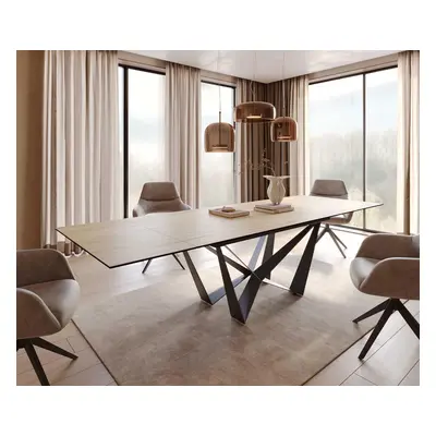 DELIFE Jídelní stůl Edge 200-300x100 keramika Laminam® Sabbia dubová barva Spider plochá ocel černá rozkládací