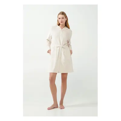Vamp - Fleecový župan na zip 21360 - Vamp beige skin xl