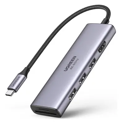 UGREEN 60383 USB-C/HDMI+3*USB 3.0 A+SD/TF konvertor Šedá