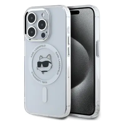 Karl Lagerfeld IML Choupette Head Metal Frame MagSafe zadní kryt pro iPhone 15 Pro čirý