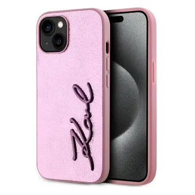 Karl Lagerfeld Wrinkled PU Signature Logo zadní kryt iPhone 15 zlatý