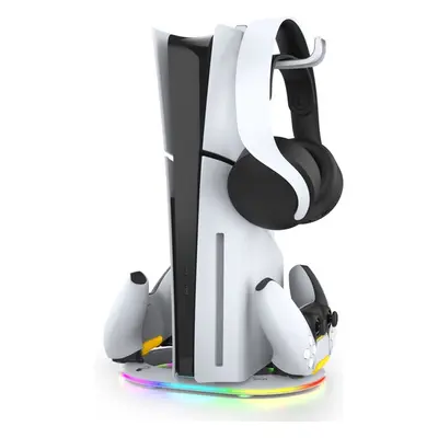 iPega P5S045 Vertikální Nabíjecí Stojan s RGB PS5, PS5 Slim White Bílá