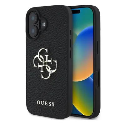 Guess PU Grained 4G Metal Logo kryt iPhone 16 černý