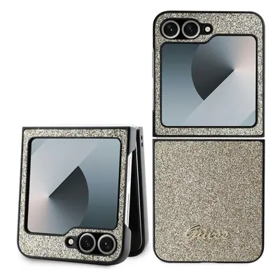 Guess PC/TPU Glitter Flakes Metal Logo kryt Samsung Galaxy Z Flip 6 zlatý