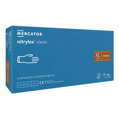 MERCATOR Medical Nitrylex Classic vyšetřovací nitrilové rukavice XL (9-10) modré, 100ks