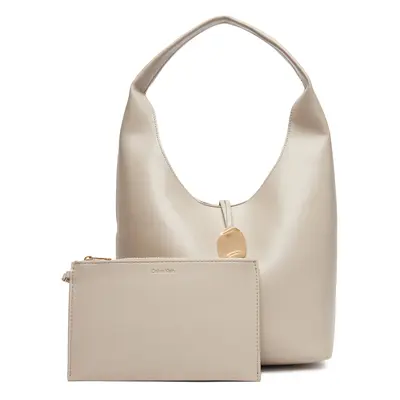 Kabelka Calvin Klein Jeans Stone Lock Slouchy Small Shoulde LV04K3176G Écru