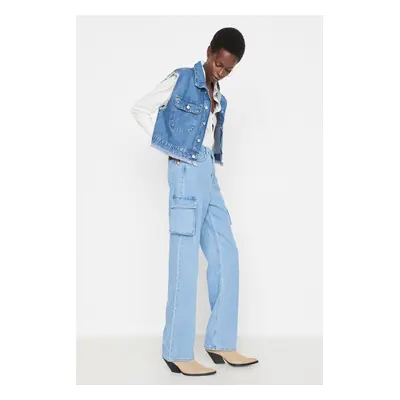 Trendyol Blue High Waist Wide Leg Jeans with Cargo Pocket