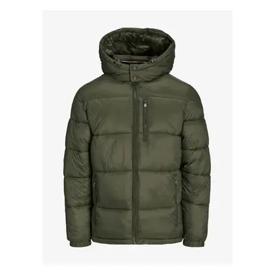 Khaki pánská zimní prošívaná bunda Jack & Jones Eddie - Pánské