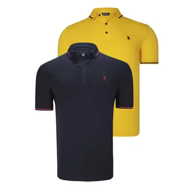 DOUBLE SET T8586 DEWBERRY MEN'S T-SHIRT-NAVY-YELLOW