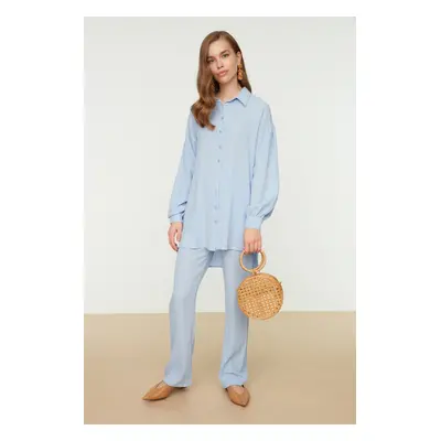 Trendyol Light Blue Long Back Wide Leg Shirt-Pants Weave Suit