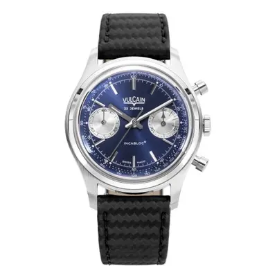 Vulcain Chronograph 70's - Blue - Black Carbon Leather Strap