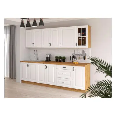 Kuchyňská linka Stilo 260cm, bez pracovní desky, bílá/artisan