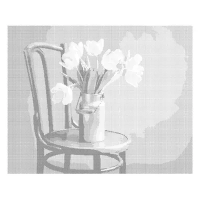 Tečkování - ŽLUTÉ TULIPÁNY V KONVICI NA MLÉKO NA ŽIDLI Rozměr: 80x100 cm, Rámování: bez rámu a bez vypnutí plátna