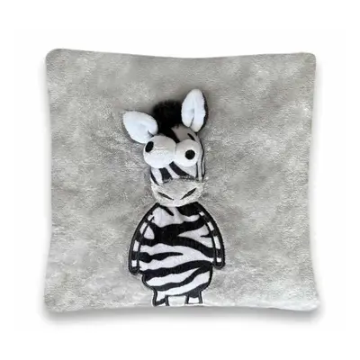 Dětský plyšový polštář 3D zebra 25x25 cm, šedý