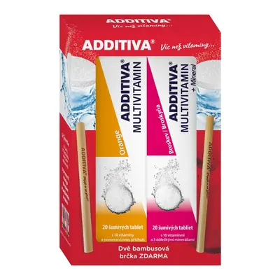 Additiva Multivitamin pomeranč + broskev 2x20 šumivých tablet + 2x bambusové brčko