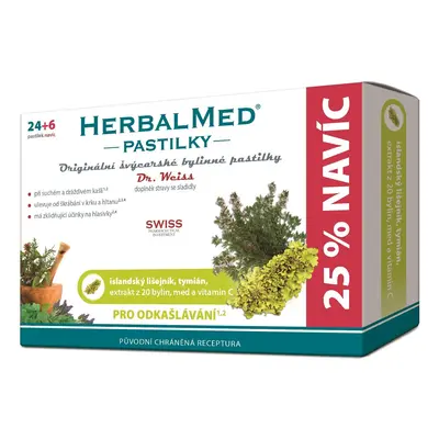 Dr. Weiss HerbalMed Islandský lišejník + tymián + med + vitamin C 24+6 pastilek