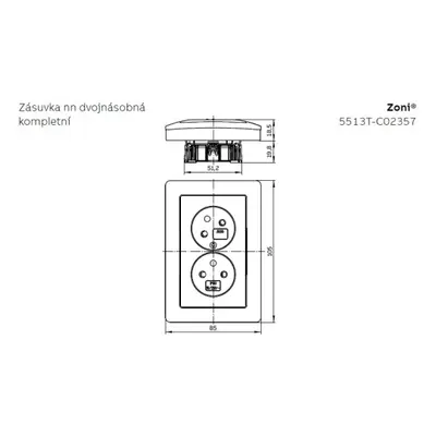 ABB Zoni dvojzásuvka šedá/bílá 5513T-C02357 141 s clonkami (2CHT132357C4141)