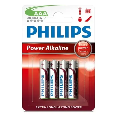 Mikrotužkové baterie AAA Philips Power Alkaline LR03 P4B alkalické (blistr 4ks)