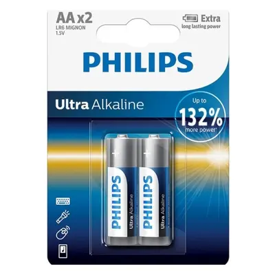 Tužkové baterie AA Philips Ultra Alkaline LR6 E2B alkalické (blistr 2ks)