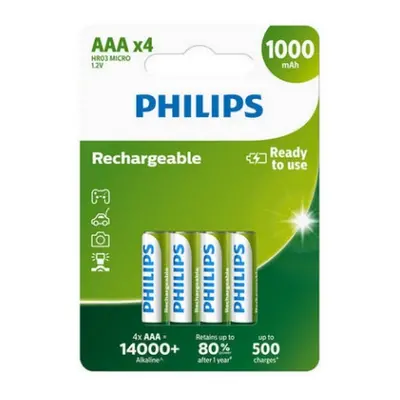 Nabíjecí mikrotužkové baterie AAA Philips MultiLife HR03 NiMH R03B4RTU10/10 950mAh