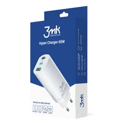 Nabíječka cestovní 3mk Hyper Charger 65W, GaN, 2x USB-C (PD), bílá