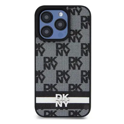 Zadní kryt DKNY PU Leather Checkered Pattern and Stripe pro Apple iPhone 15 Pro Max, černá