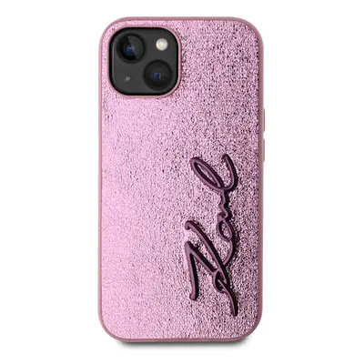 Zadní kryt Karl Lagerfeld Wrinkled PU Signature Logo pro Apple iPhone 15, růžová