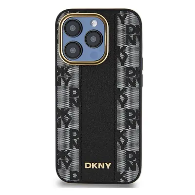 Zadní kryt DKNY PU Leather Checkered Pattern Magsafe pro Apple iPhone 15 Pro, černá