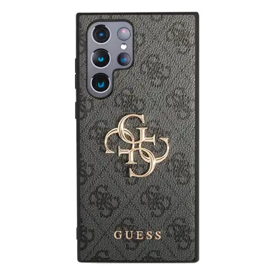 Zadní kryt Guess PU 4G Metal Logo pro Samsung Galaxy S23 Ultra, šedá