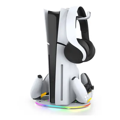 Vertikální nabíjecí stojan iPega P5S045 s RGB podsvícením pro PS5/PS5 Slim bílá