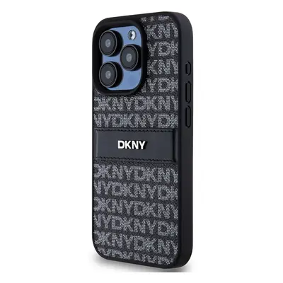 Zadní kryt DKNY PU Leather Repeat Pattern Tonal Stripe pro Apple iPhone 14 Pro Max, černá