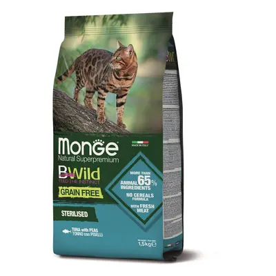 Monge BWild Grain Free Sterilised suché krmivo pro kočky - tuňák, hrášek 1,5 kg