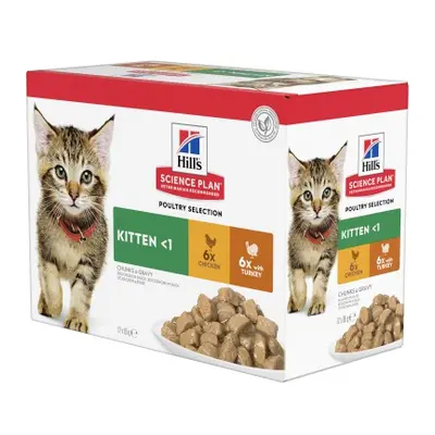 Hill's Science Plan Kitten krmivo pro kočky, kuřecí maso-krůtí maso - kapsička 12 x 85g