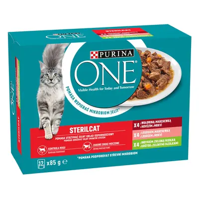 Purina ONE Sterilcat vlhké krmivo pro kočky s hovězím, lososem, krůtím a zeleninou 6 x (12 x 85 