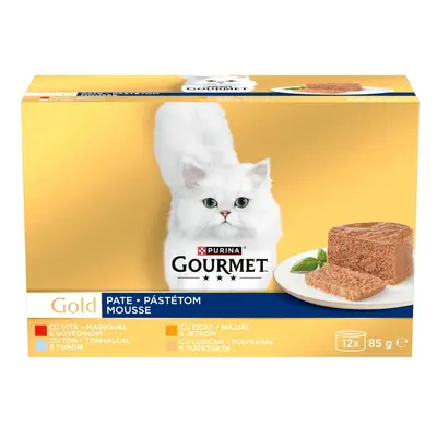Gourmet Gold výběr paštik pro kočky - hovězí, tuňák, játra, krůta 12 x 85 g